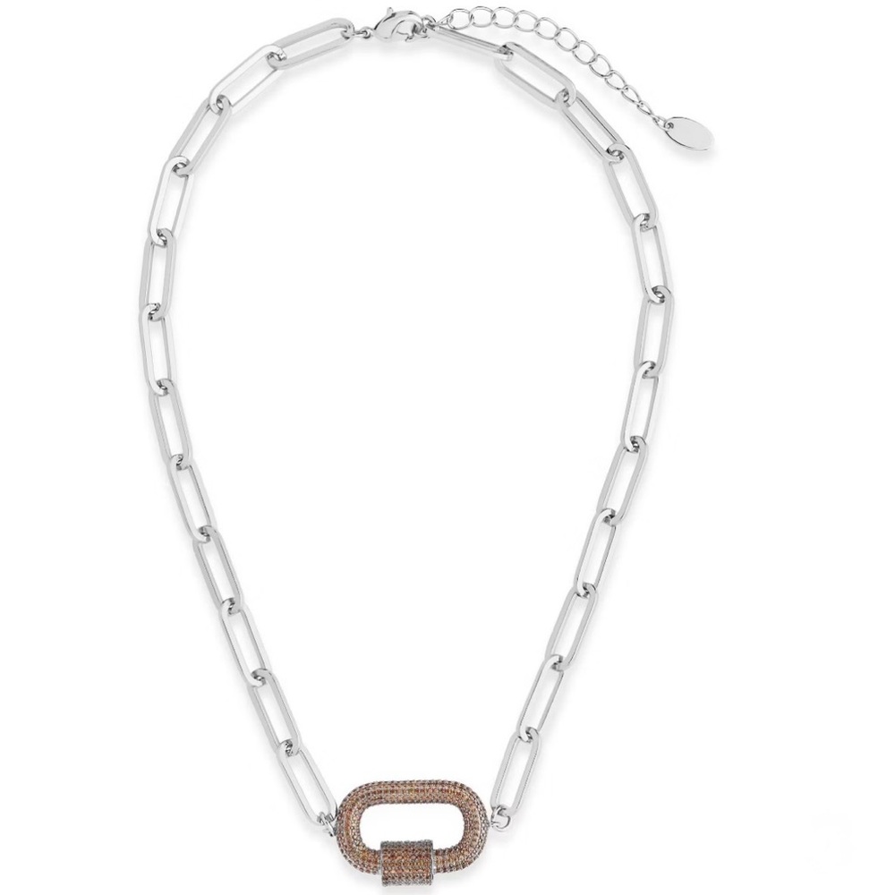 Carabiner Pave Linked Lock Necklace NWT - Picture 2 of 5